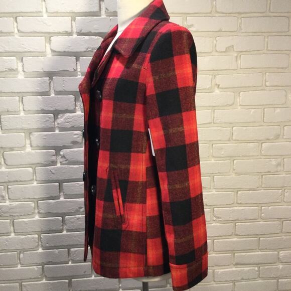 New Old Navy Red & Black Buffalo Plaid Wool Coat Small Petite - Picture 5 of 8